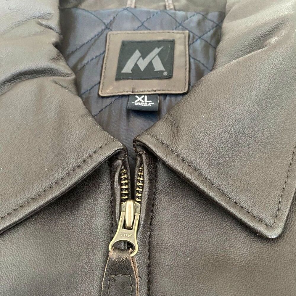 VTG Member's Mark Men's XL Leather Jacket Brown Full Zip Classic Point Collar - Picture 6 of 10